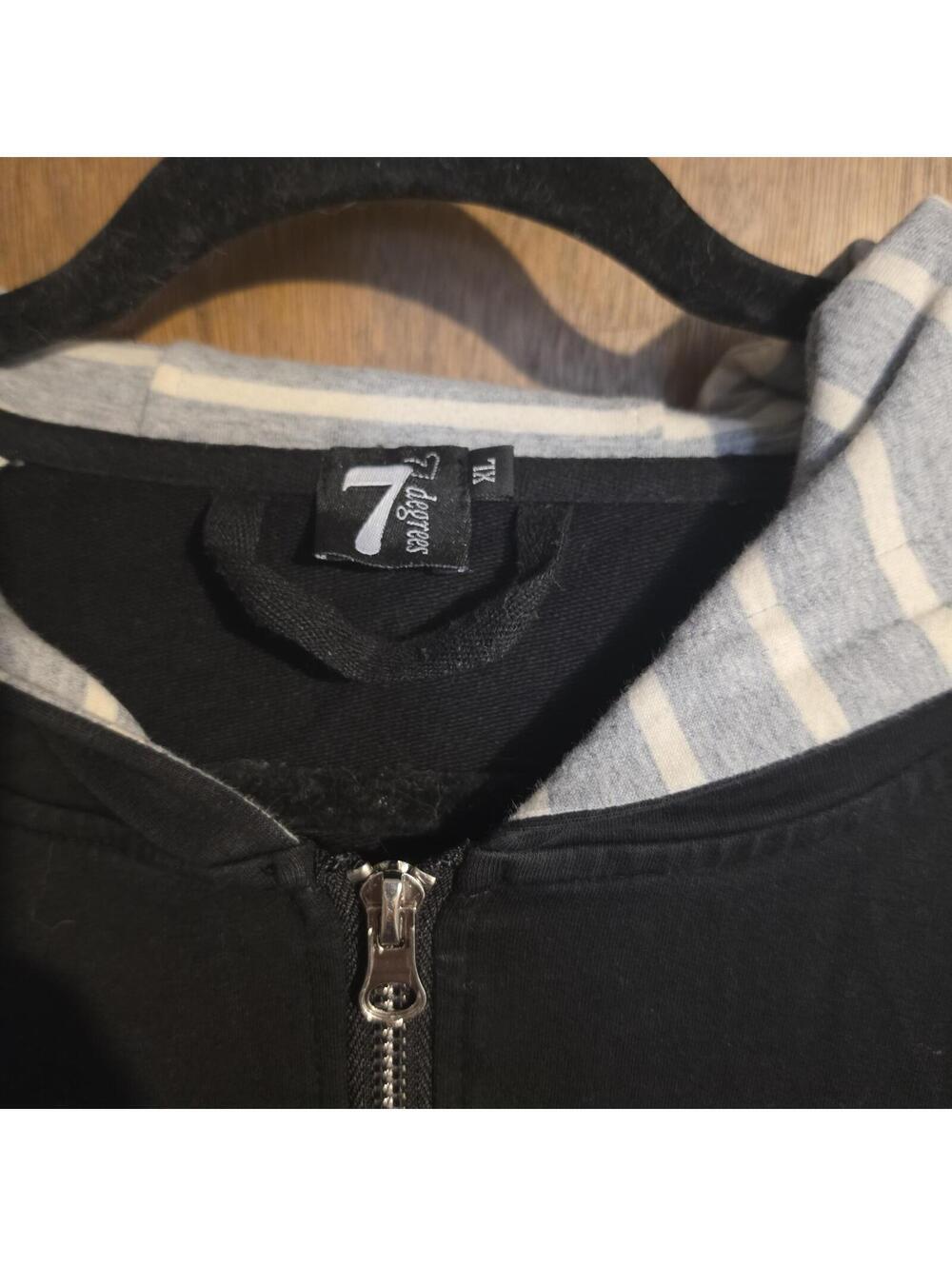 7 Degrees Varsity Black Full Zip Hoodie Jacket - Picture 3 of 6